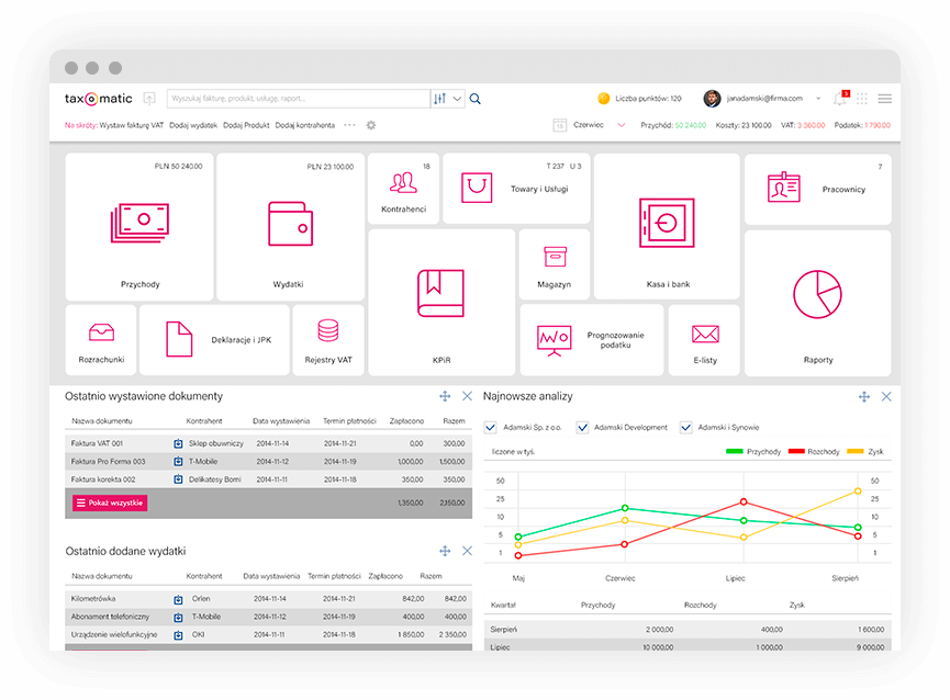 Jak prowadzić księgę przychodów i rozchodów z Taxomatic? 1 taxomatic_wnetrzeprogramu